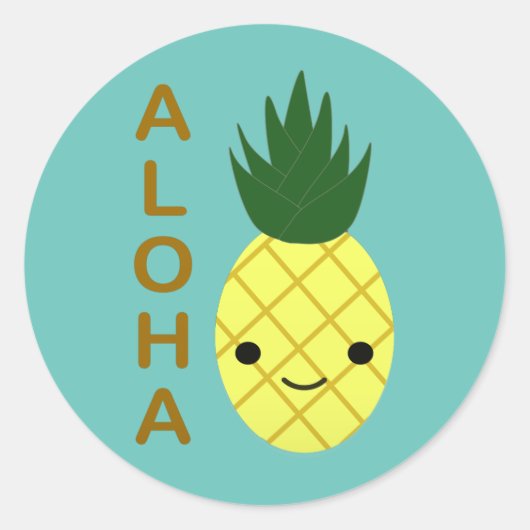 Aloha Cute Kawaii Pineapple Ronde Sticker (Voorkant)