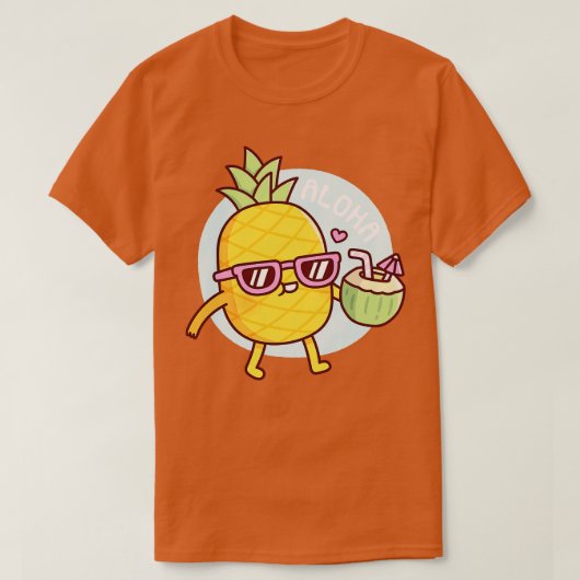 Aloha Cute Pineappel met zonnebril en kokosnoer W T-shirt (Design voorkant)