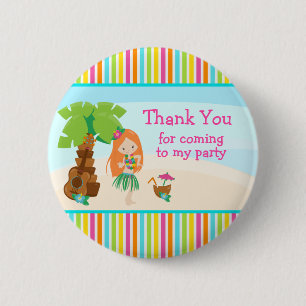 Aloha Cute Red Hair Girl 'Bedankt voor je komst' Ronde Button 5,7 Cm