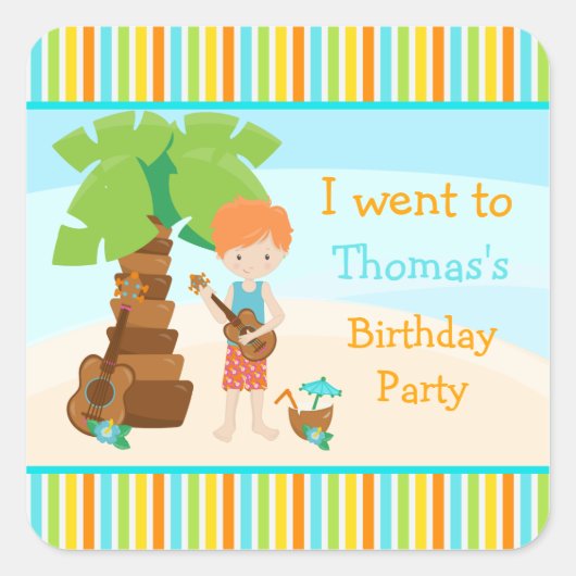 Aloha Cute Red Hair Party Vierkante Sticker (Voorkant)