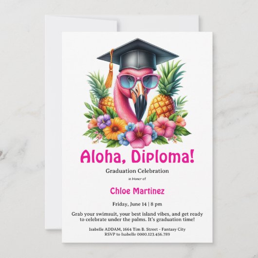 Aloha Diploma Tropical Graduation Pool Party Kaart (Voorkant)