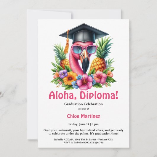 Aloha Diploma Tropical Graduation Pool Party Kaart (Voorkant)