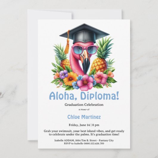 Aloha Diploma Tropical Graduation Pool Party Kaart (Voorkant)