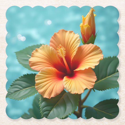 Aloha Elegance: de Oranje Hawaiiaanse Hibiscus Kartonnen Onderzetters (Voorkant)