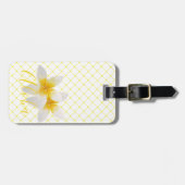 Aloha | Elegant Tropical Flower & Yellow Trellis Bagagelabel (Voorkant horizontaal)