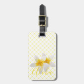 Aloha | Elegant Tropical Flower & Yellow Trellis Bagagelabel (Voorkant verticaal)