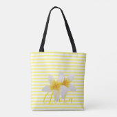 Aloha | Elegant Tropische Bloem & Gele Stripes Tote Bag (Achterkant)