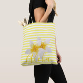 Aloha | Elegant Tropische Bloem & Gele Stripes Tote Bag (Dichtbij)