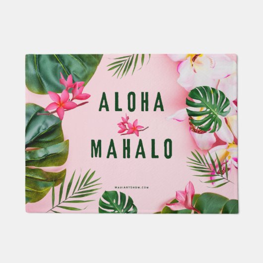 ALOHA EN MAHALO - PINK GREEN - DEUR MAT RUG (Voorkant)