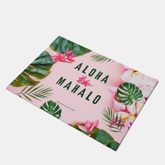 ALOHA EN MAHALO - PINK GREEN - DEUR MAT RUG (Schuin)