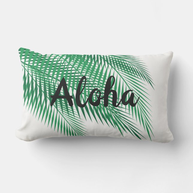 Aloha en Palm Leaves Pillow - Outdoor Buitenkussen (Voorkant)