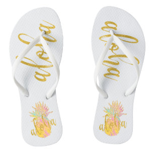 Aloha fancy faux goudglitter pastelananas teenslippers