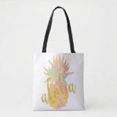 Aloha fancy faux goudglitter pastelananas tote bag (Voorkant)