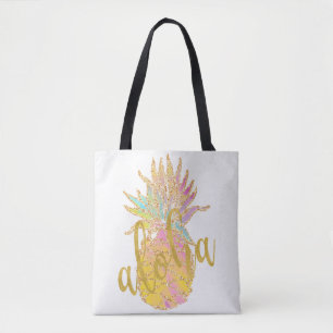 Aloha fancy faux goudglitter pastelananas tote bag