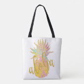 Aloha fancy faux goudglitter pastelananas tote bag (Achterkant)