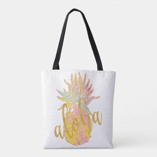 Aloha fancy faux goudglitter pastelananas tote bag (Achterkant)