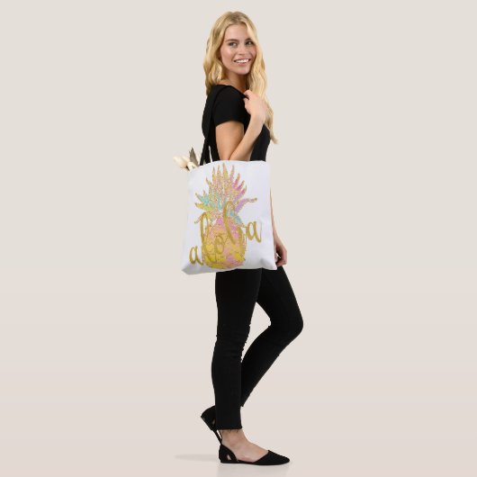 Aloha fancy faux goudglitter pastelananas tote bag (Op model)