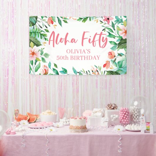 Aloha Fifty Tropical Luau 50e verjaardag banner (Feest)