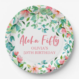 Aloha Fifty Tropical Luau 50ste verjaardag Papieren Bordje