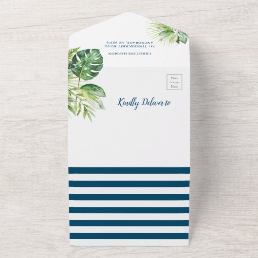 Aloha Flamingo Baby shower Diaper Raffle Blue All In One Uitnodiging (Buitenkant)