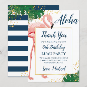 Aloha Flamingo Blauw Goud Tropische Verjaardag Bedankkaart