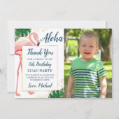 Aloha Flamingo Blauw Goud Tropische Verjaardagsfot Bedankkaart (Voorkant)