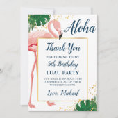 Aloha Flamingo Blue Gold Tropical Birthday Bedankkaart (Voorkant)