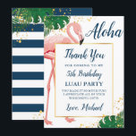 Aloha Flamingo Blue Gold Tropical Birthday Bedankkaart<br><div class="desc">Aloha Flamingo Blue Gold Tropical Birthday Bedankt</div>