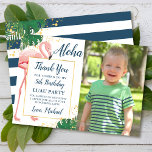 Aloha Flamingo Blue Gold Tropical Birthday Foto Bedankkaart<br><div class="desc">Aloha Flamingo Blue Gold Tropical Birthday Foto bedankt</div>