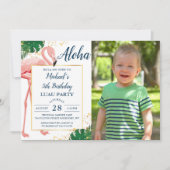 Aloha Flamingo Blue Gold Tropical Birthday Foto Kaart (Voorkant)