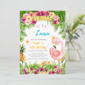 Aloha Flamingo Girl Verjaardag | Tropische Luau-pa Kaart (Staand voorkant)