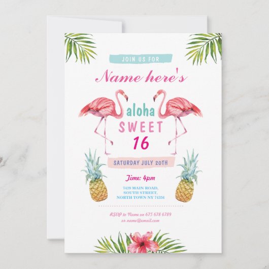 Aloha Flamingo Sweet 16 16e verjaardagsfeestje Uit Kaart (Voorkant)
