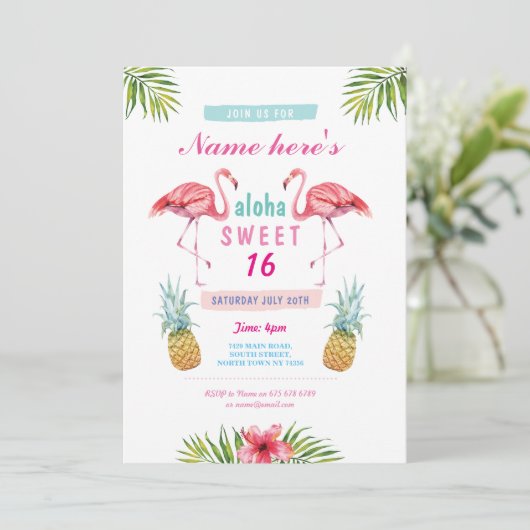 Aloha Flamingo Sweet 16 16e verjaardagsfeestje Uit Kaart (Staand voorkant)