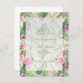 Aloha Flamingo Tropical Beach SAVE the Date Aankondigingskaart (Voorkant / Achterkant)