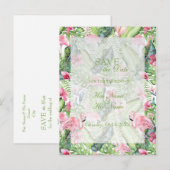 Aloha Flamingo Tropical Beach SAVE the Date Aankondigingskaart (Voorkant / Achterkant)