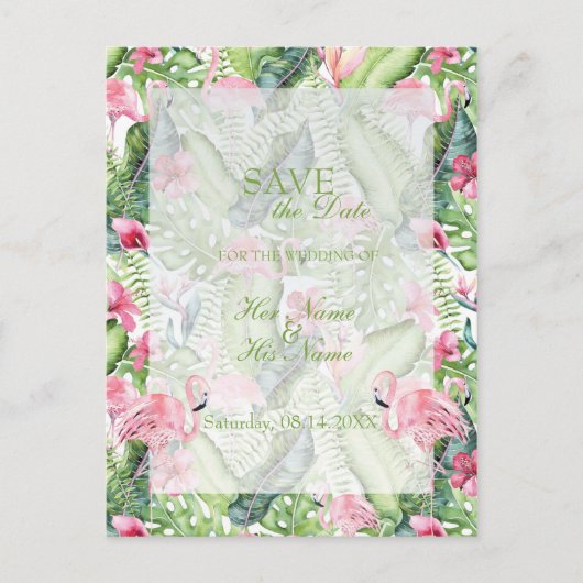 Aloha Flamingo Tropical Beach SAVE the Date Aankondigingskaart (Voorkant)