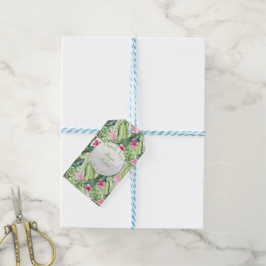 Aloha Flamingo Tropical Beach Wedding Bedankt Cadeaulabel (Met Touw)