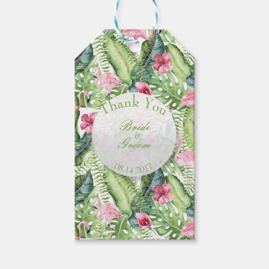 Aloha Flamingo Tropical Beach Wedding Bedankt Cadeaulabel (Voorkant)
