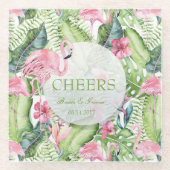 Aloha Flamingo Tropical Beach Wedding Glazen Onderzetter (Voorkant)