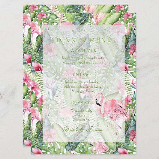 Aloha Flamingo Tropical Beach Wedding Menu (Voorkant / Achterkant)