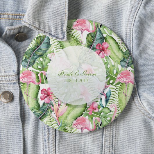 Aloha Flamingo Tropical Beach Wedding Ronde Button 6,0 Cm (In situ)