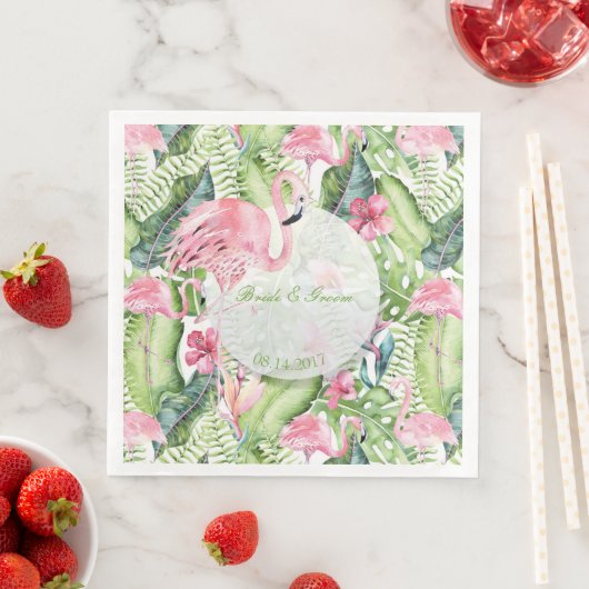 Aloha Flamingo Tropical Beach Wedding Servetten (Insitu)