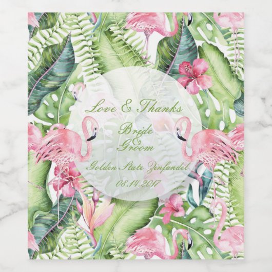 Aloha Flamingo Tropical Beach Wedding Wijn Etiket (Enkel label)