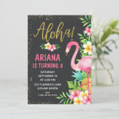 Aloha Flamingo Tropical Birthday Invitation Kaart (Staand voorkant)