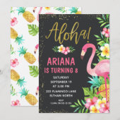 Aloha Flamingo Tropical Birthday Invitation Kaart (Voorkant / Achterkant)