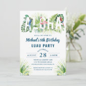 Aloha Flamingo Tropical Navy Blue Luau Birthday Kaart (Staand voorkant)