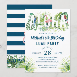 Aloha Flamingo Tropical Navy Blue Luau Birthday Kaart