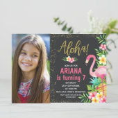 Aloha Flamingo Tropical Photo Verjaardagsuitnodigi Kaart (Staand voorkant)