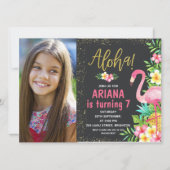Aloha Flamingo Tropical Photo Verjaardagsuitnodigi Kaart (Voorkant)