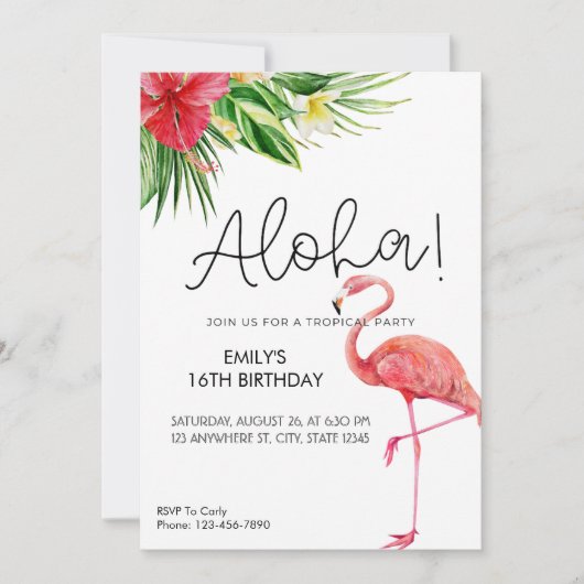 Aloha! Flamingo Tropisch Feest Uitnodiging  (Voorkant)